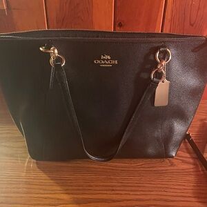 Coach Black Leather Tote with Gold-Tone Hardware